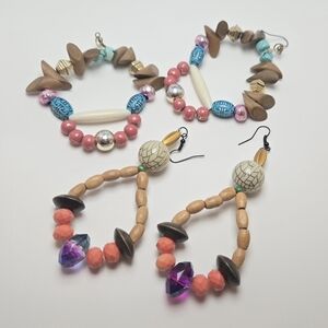 2 Pairs Of Fun Boho Large Hoop Wooden Bead Earings